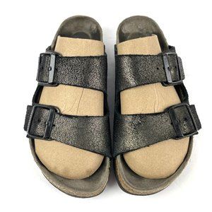 Birkenstock Arizona Sandals 38 Black Metallic Glitter Cork Comfort Shoes Womens